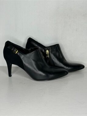 Lauren Ralph Lauren Pabla Black/Suede  Booties Heels Buckle Sz 6.5